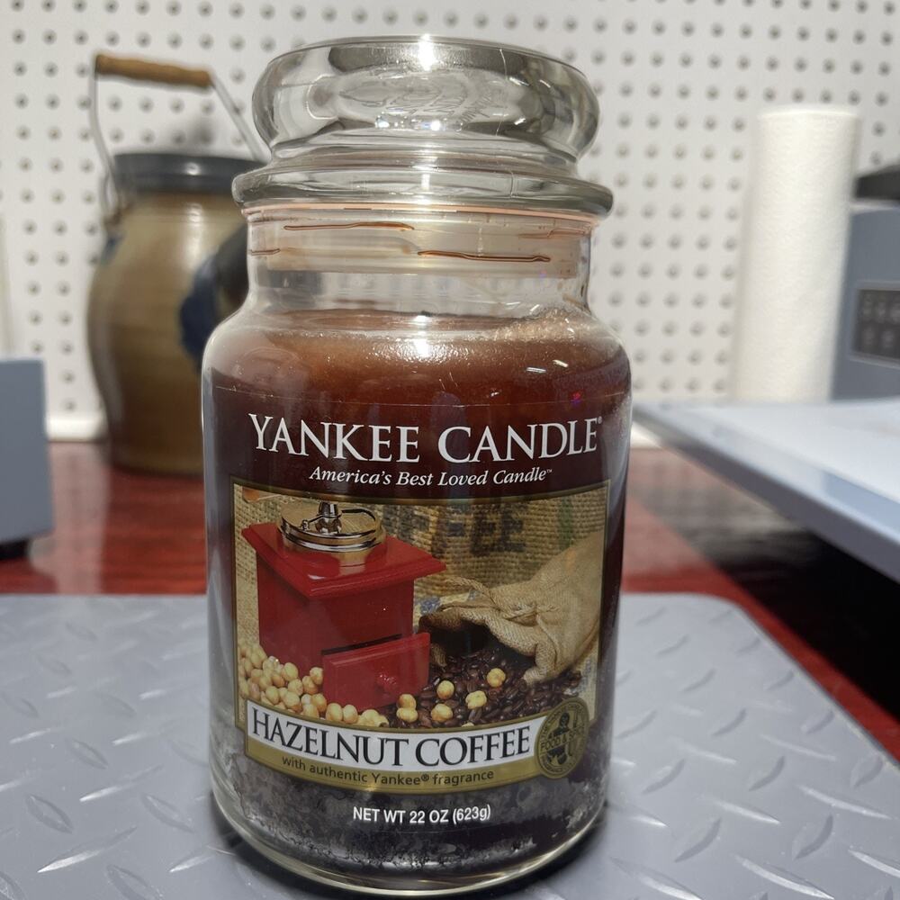 Yankee Candle RETIRED "Hazelnut Coffee" 22 oz Jar Candle READ, Lit Once